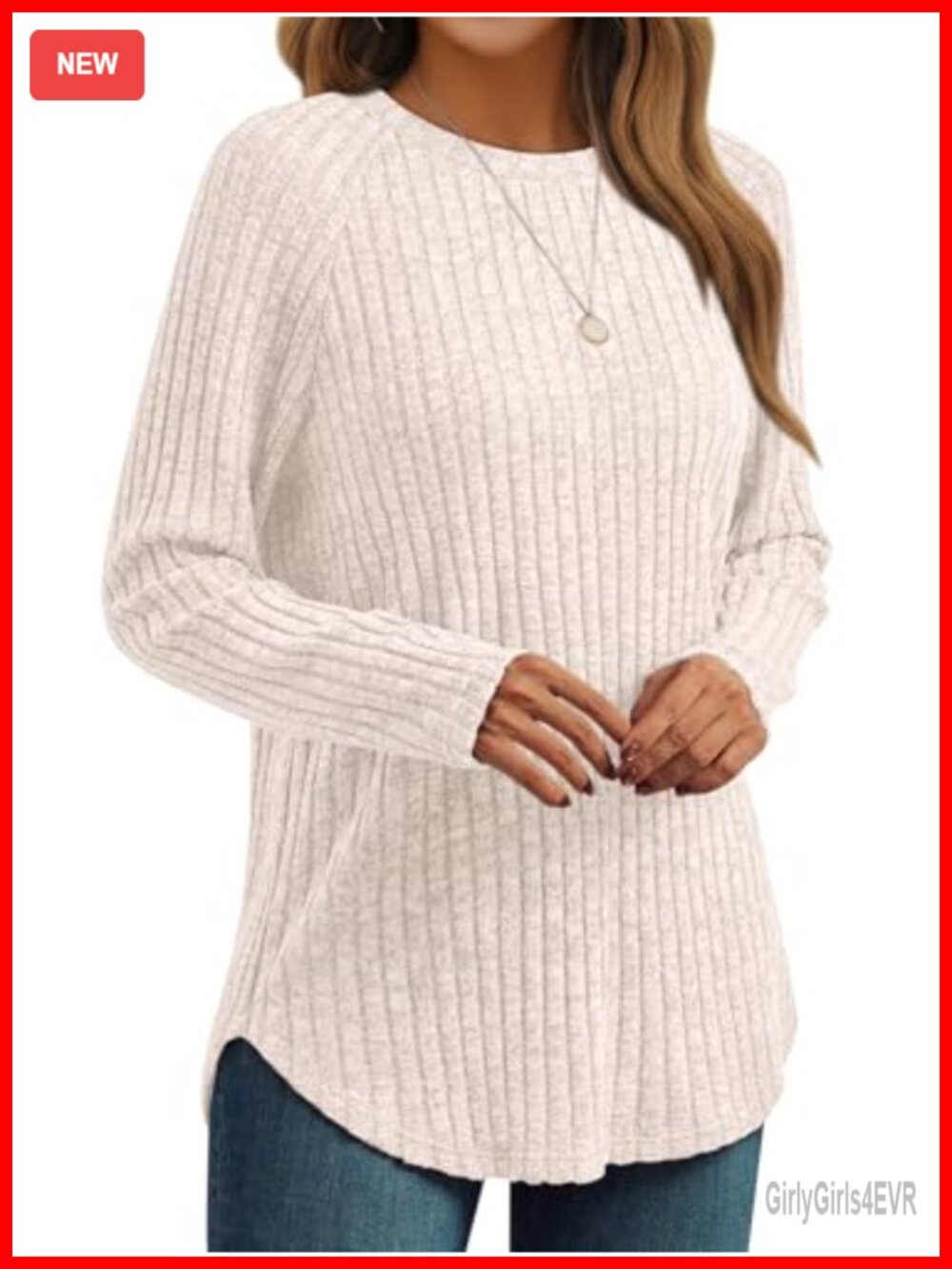 Womens Long Sleeve Tunic Top Casual Fall Ribbed Knit Crewneck Relaxed Fit